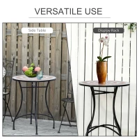 Outsunny 23.5" Mosaic Round Patio Table, Metal Side Bistro Coffee Table, Outdoor Furniture, Ceramic Tabletop for Garden Lawn(m-6)