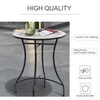Outsunny 23.5" Mosaic Round Patio Table, Metal Side Bistro Coffee Table, Outdoor Furniture, Ceramic Tabletop for Garden Lawn(m-4)