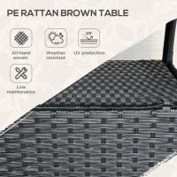 Outsunny Φ31.5" Outdoor Wicker Dining Table, PE Rattan Patio Furniture with 2-Tier Storage Shelf, Metal Frame Round Garden Table with Glass Top Table, Black(m-4)