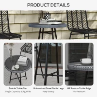 Outsunny Patio Wicker End Table with Plastic Wood Table Top and X-Shape Support for Backyard, Garden, Balcony, Grey(m-6)