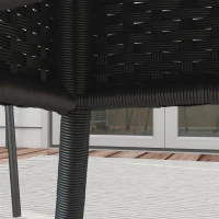 Outsunny Φ31.5" Outdoor Wicker Dining Table, PE Rattan Patio Furniture with 2-Tier Storage Shelf, Metal Frame Round Garden Table with Glass Top Table, Black(m-10)