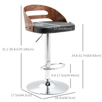 HOMCOM Bar Stools Set of 2, Adjustable Height Counter Height Bar Stools, Swivel Bar Chair with PU Leather Padded Seat, Footrest(m-3)