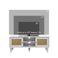 HOMCOM TV Stand Cabinet for 50-Inch, TV Table with 2 Rattan Doors, Television Stand with Adjustable Shelves and Cable Holes(m-7)