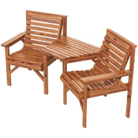 Outsunny 3Pcs Outdoor Bench Set for Backyard, Balcony, Tan Brown(m-2)