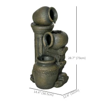 Outsunny 3-Tier Outdoor Fountain, Resin Cascading Waterfall Feature w/ Adjustable Flow, Wine Jar Look for Zen Garden, Porch(m-3)