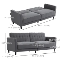 HOMCOM Convertible Bed with Couch, Button Tufted Fabric Sofa Bed with Adjustable Back for Living Room, Charcoal Grey(m-3)