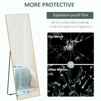 HOMCOM 63"x20" Full Length Mirror, Floor Standing, Wall-Mounted or Leaning Against Wall Tall Mirror w/Support Frame, Rectangular Full Body Mirror for Bedroom, Living Room, Gold(m-7)
