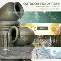 Outsunny 3-Tier Outdoor Fountain, Resin Cascading Waterfall Feature w/ Adjustable Flow, Wine Jar Look for Zen Garden, Porch(m-6)