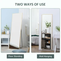 HOMCOM 63"x20" Full Length Mirror, Floor Standing, Wall-Mounted or Leaning Against Wall Tall Mirror w/Support Frame, Rectangular Full Body Mirror for Bedroom, Living Room, Gold(m-5)