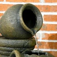 Outsunny 3-Tier Outdoor Fountain, Resin Cascading Waterfall Feature w/ Adjustable Flow, Wine Jar Look for Zen Garden, Porch(m-9)