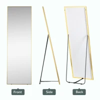 HOMCOM 63"x20" Full Length Mirror, Floor Standing, Wall-Mounted or Leaning Against Wall Tall Mirror w/Support Frame, Rectangular Full Body Mirror for Bedroom, Living Room, Gold(m-4)