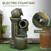 Outsunny 3-Tier Outdoor Fountain, Resin Cascading Waterfall Feature w/ Adjustable Flow, Wine Jar Look for Zen Garden, Porch(m-5)