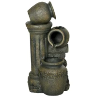 Outsunny 3-Tier Outdoor Fountain, Resin Cascading Waterfall Feature w/ Adjustable Flow, Wine Jar Look for Zen Garden, Porch(m-2)