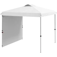 Outsunny 8 x 8 Pop Up Canopy with 1 Sidewall, Carry Bag and 4 Sand Bags, Height Adjustable Instant Sun Shelter, White(m-2)