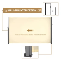 Outsunny 118" x 71" Outdoor Folding Privacy Screen Retractable Side Awning Patio with Resistance to UV Rays and Wind Cream White(m-4)