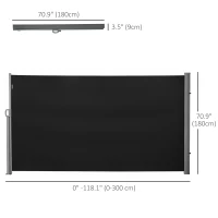 Outsunny 118" x 71" Outdoor Folding Privacy Screen Retractable Side Awning Patio with Resistance to UV Rays and Wind Black(m-3)