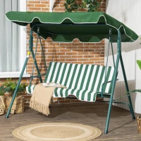 Outsunny 3-Seater Outdoor Porch Swing with Adjustable Canopy, Patio Swing Chair for Garden, Poolside, Backyard, Green and White(m-1)