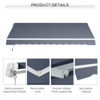 Outsunny 12' x 8' Patio Awning, Canopy Retractable Sun Shade Shelter w/ Manual Crank Handle for Deck, Yard, Dark Gray(m-7)