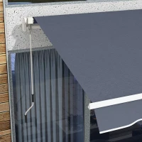Outsunny 12' x 8' Patio Awning, Canopy Retractable Sun Shade Shelter w/ Manual Crank Handle for Deck, Yard, Dark Gray(m-8)