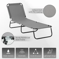 Outsunny Outdoor Folding Lounge Chair, Steel Tanning Chair with Reclining Back, Breathable Mesh for Beach, Yard, Patio, Grey(m-5)