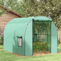 Outsunny Polytunnel Greenhouse Walk-in Grow House with Plasric Cover, Door, Mesh Window and Steel Frame, 6.6' x 10' x 6.6'(m-1)