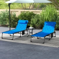 Outsunny Folding Chaise Lounge Set with Reclining Back, 25.6" x 74" x 14.2", Blue(m-2)