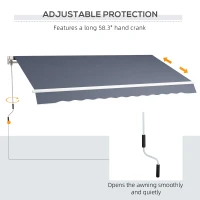 Outsunny 12' x 8' Patio Awning, Canopy Retractable Sun Shade Shelter w/ Manual Crank Handle for Deck, Yard, Dark Gray(m-6)