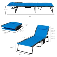 Outsunny Folding Chaise Lounge Set with Reclining Back, 25.6" x 74" x 14.2", Blue(m-3)