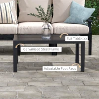 Outsunny Outdoor Coffee Table, Rectangular Patio Side Table with Steel Frame and Slat Tabletop for Garden, Balcony, Black(m-4)