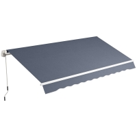 Outsunny 12' x 8' Patio Awning, Canopy Retractable Sun Shade Shelter w/ Manual Crank Handle for Deck, Yard, Dark Gray