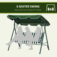 Outsunny 3-Seater Outdoor Porch Swing with Adjustable Canopy, Patio Swing Chair for Garden, Poolside, Backyard, Green and White(m-7)