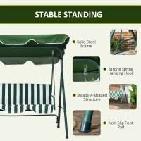 Outsunny 3-Seater Outdoor Porch Swing with Adjustable Canopy, Patio Swing Chair for Garden, Poolside, Backyard, Green and White(m-6)