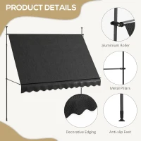 Outsunny 10' x 4' Manual Retractable Awning, Non-Screw Patio Awning, UV Resistant, for Window or Door, Black(m-7)