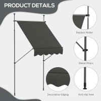 Outsunny 5' x 4' Manual Retractable Awning, Non-Screw Patio Awning, UV Resistant, for Window or Door, Dark Gray(m-7)