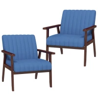 HOMCOM Set of 2 Accent Chairs, Modern Upholstered Armchairs for Living Room with Wooden Legs and Tufting Design, Dark Blue(m-2)