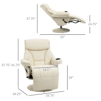 HOMCOM Manual Recliner, Swivel Lounge Armchair with Footrest and Cup Holder, Cream White(m-3)