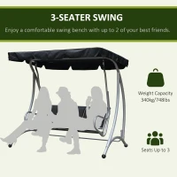 Outsunny 3-Seater Outdoor Swing Chair Bench with Adjustable Canopy, Black(m-7)