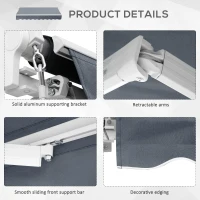 Outsunny 10' x 8' Manual Retractable Awning, Sunhade Shelter Canopy UV Protection for Window Door Patio Deck Yard, Dark Grey(m-5)