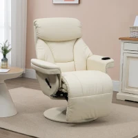 HOMCOM Manual Recliner, Swivel Lounge Armchair with Footrest and Cup Holder, Cream White(m-10)