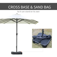 Outsunny 15' Outdoor Patio Umbrella with Twin Canopy Sunshade Steel Table Umbrella w/ Lift Crank, Cross base, Sandbag, Beige(m-5)