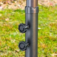 Outsunny 15' Outdoor Patio Umbrella with Twin Canopy Sunshade Steel Table Umbrella w/ Lift Crank, Cross base, Sandbag, Beige(m-10)