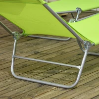 Outsunny Set of 2 Folding Chaise Lounge Chairs, Outdoor Poolside Sun Tanning Chairs w/ Pillow, Reclining Backrest, Green(m-10)