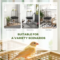 PawHut Bird Stand with Wheels, Perches, Stainless Steel Feed Bowls, Pull-Out Tray for Indoor Outdoor Small Parrot, Dark Gray(m-4)