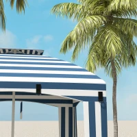 Outsunny 5.8' x 5.8' Cabana Umbrella for Travel, Walls, Vents, Ruffles, Carry Bag, Beach Umbrella, Blue & White Stripe(m-9)