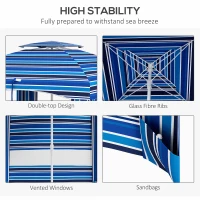 Outsunny 5.8' x 5.8' Cabana Umbrella for Travel, Walls, Vents, Ruffles, Carry Bag, Beach Umbrella, Blue Stripe(m-5)