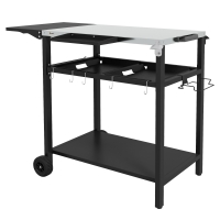 Outsunny 2-Tier Shelf Outdoor Bar Cart, Stainless Steel Tabletop Patio Serving Cart with Accessories for Poolside, Garden, Black