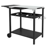 Outsunny 2-Tier Shelf Outdoor Bar Cart, Stainless Steel Tabletop Patio Serving Cart with Accessories for Poolside, Garden, Black(m-1)