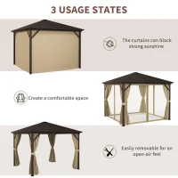 Outsunny 10' x 10' Hardtop Gazebo Canopy, Permanent Pavilion with Hook, Curtains, Aluminum Frame for Patio, Garden, Brown(m-7)