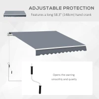 Outsunny 10' x 8' Patio Awning, Manual Retractable Sun Shade with UV Protection and Easy Crank Opening, Dark Gray(m-4)
