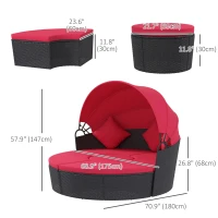 Outsunny 4-piece Round Sofa Bed, Outdoor Daybed with Retractable Canopy, PE Rattan Wicker Patio Lounge Chair(m-3)